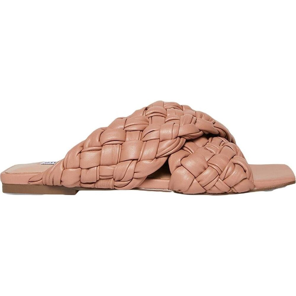 Steve Madden Women's Marina Faux Leather Square Toe Flat Sandals,Nude Size 8.5M
